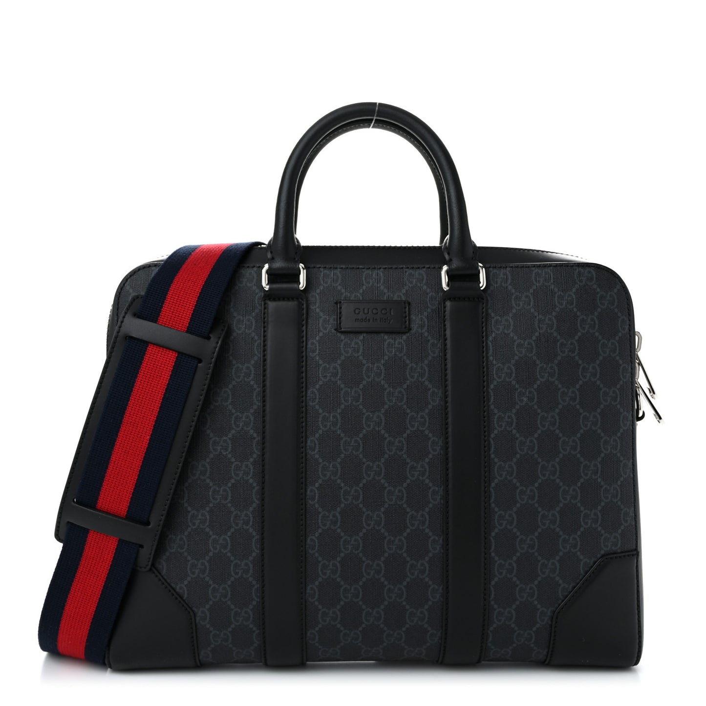 GG Supreme Monogram Appia Calfskin Web Briefcase Black