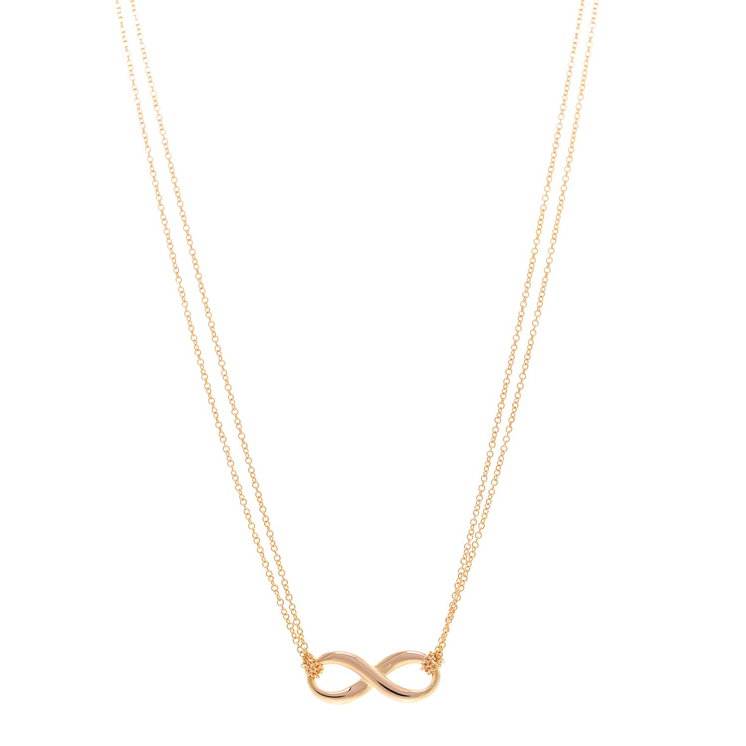 Tiffany 18K Rose Gold Infinity Double Chain Pendant Necklace 1 of 4