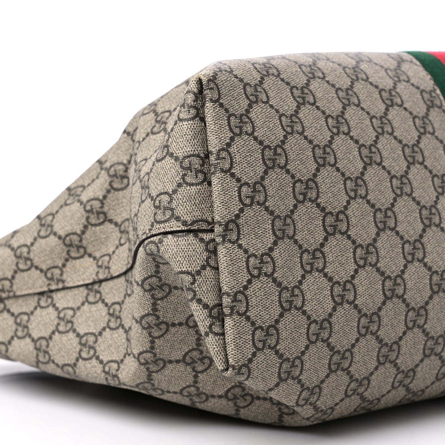 GG Supreme Monogram Textured Calfskin Web Medium Ophidia Shopping Tote Beige Ebony New Acero