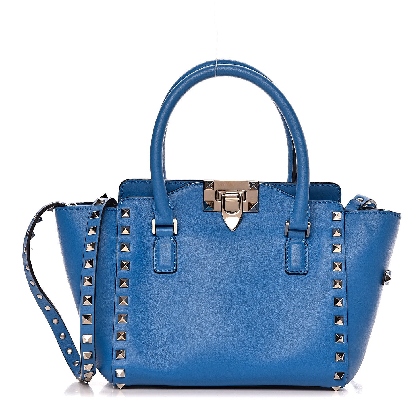 Vitello Mini Rockstud Double Handle Tote Light Sapphire