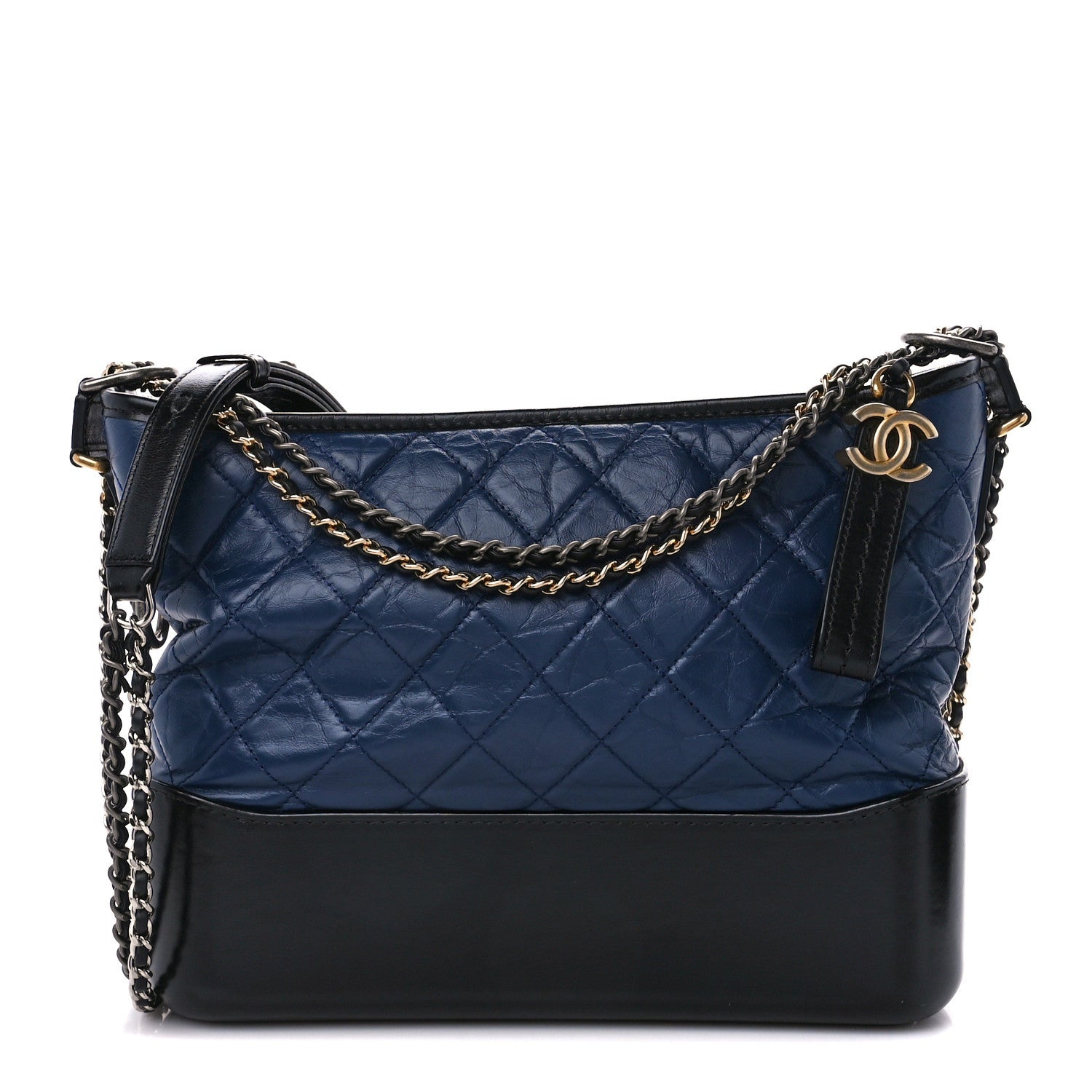 Chanel Aged Calfskin Quilted Medium Gabrielle Hobo Navy Black 1 of 11