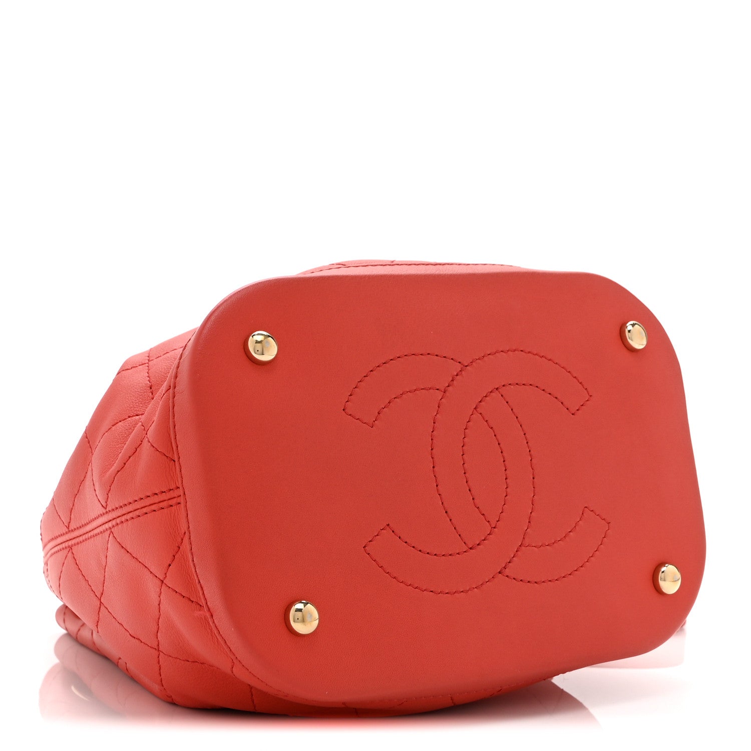 Chanel Calfskin Stitched Chain Bucket Bag Coral 4 of 10