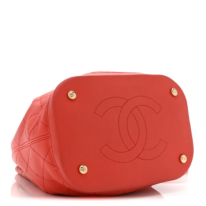 Chanel Calfskin Stitched Chain Bucket Bag Coral 4 of 10
