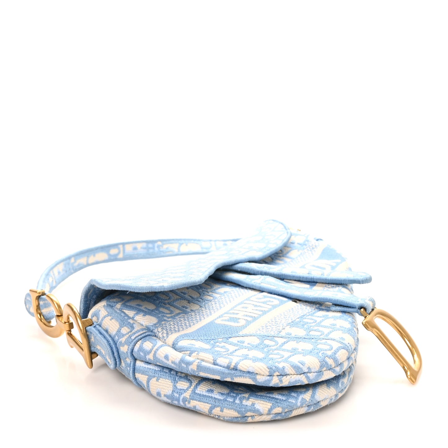 Oblique Embroidered Saddle Bag Cornflower Blue