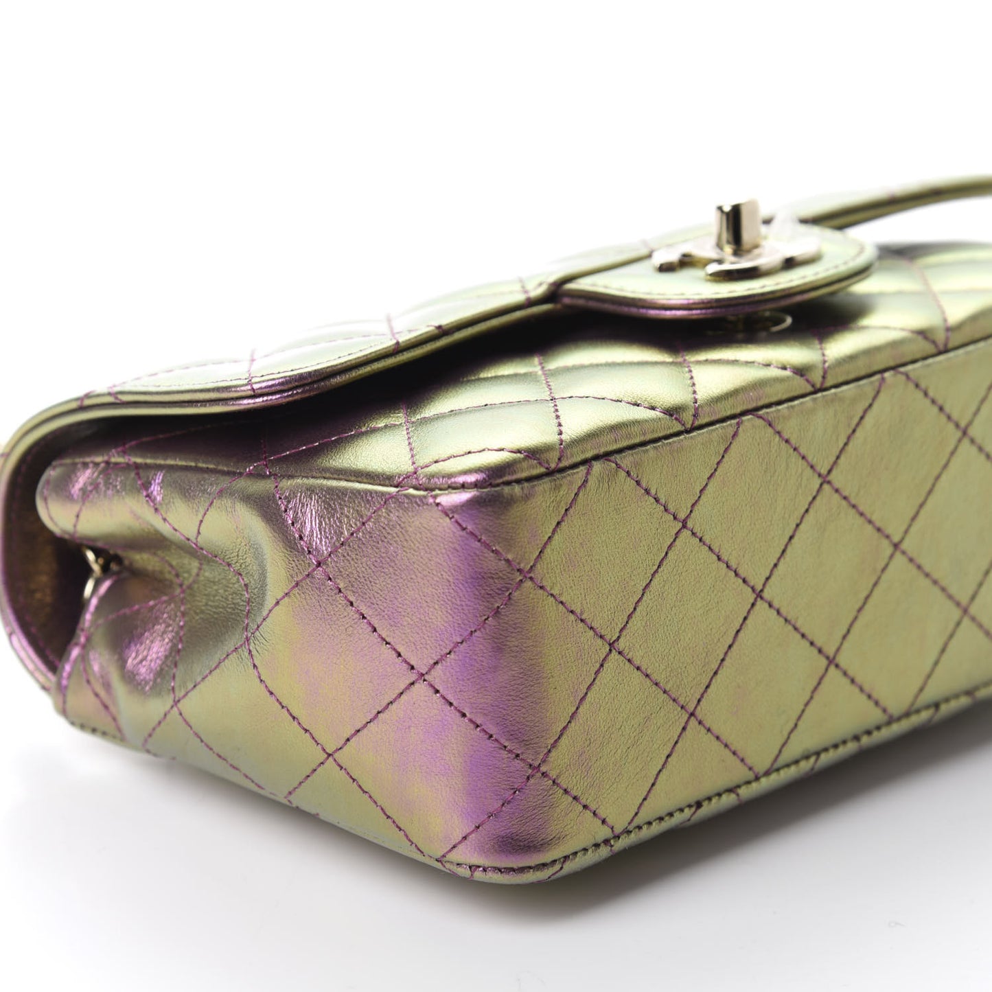 Iridescent Lambskin Quilted Mini Rectangular Flap Purple
