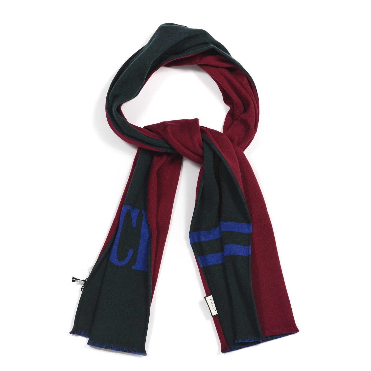 Gucci Wool Silk Guccium Scarf Petroleum Blue Bordeaux 1 of 5