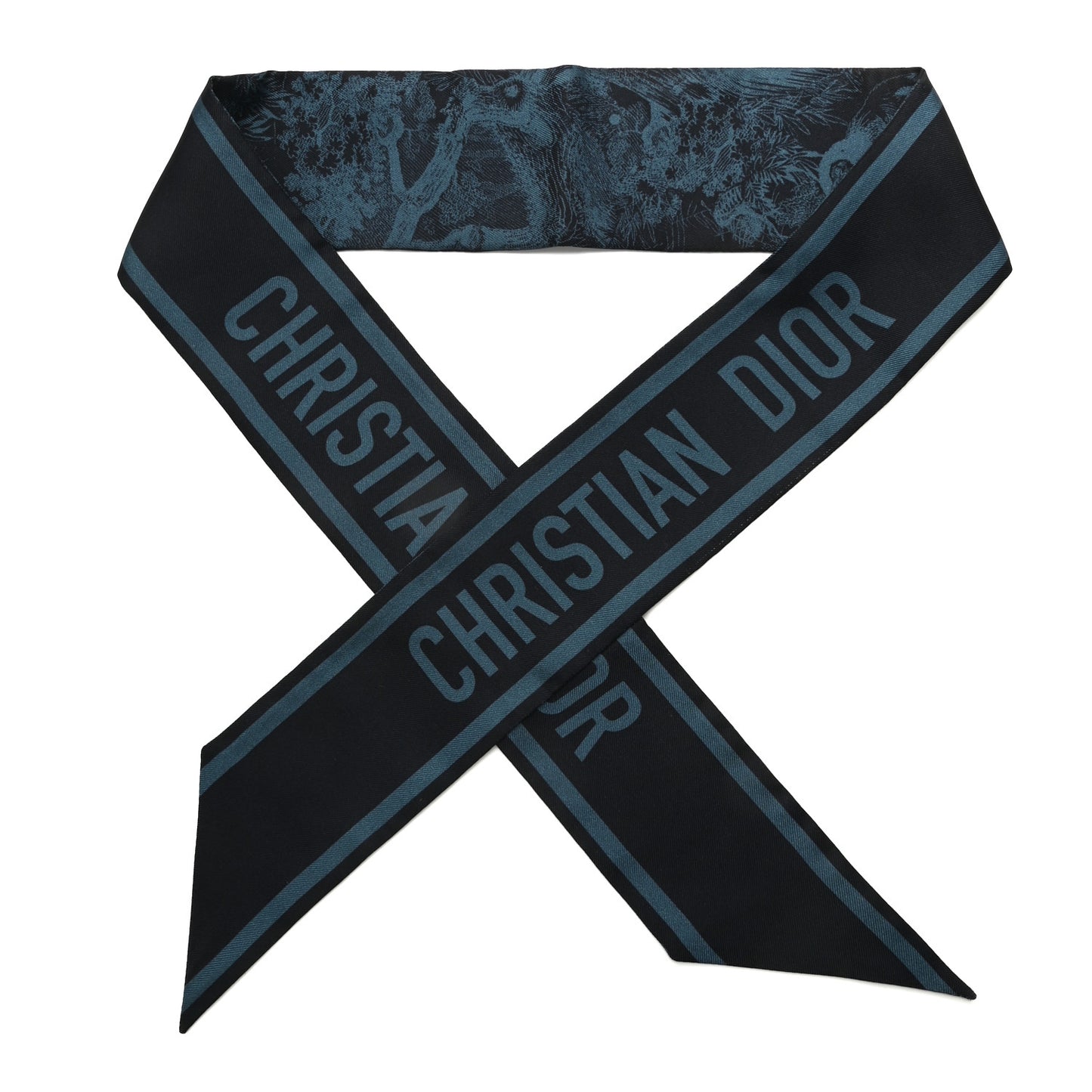 Silk Toile De Jouy Mitzah Scarf Navy Blue