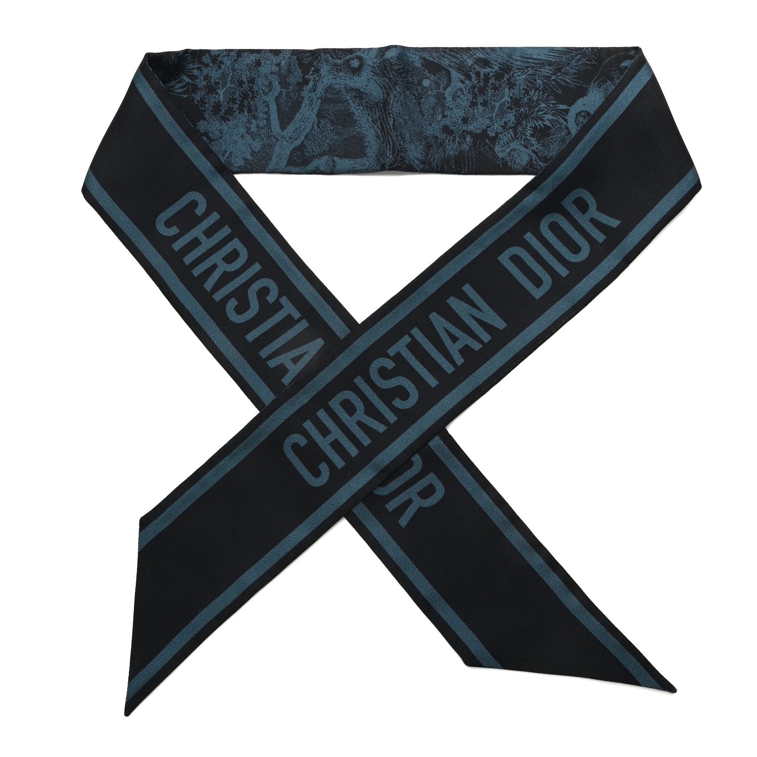 Christian Dior Silk Toile De Jouy Mitzah Scarf Navy Blue 1 of 3