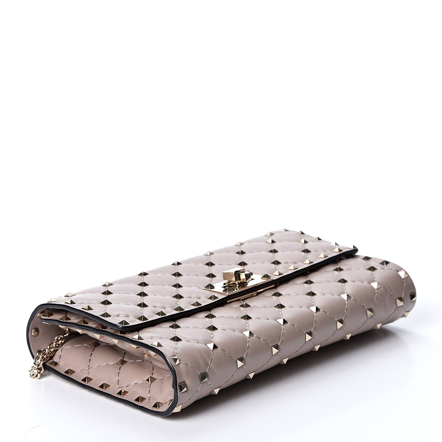 Lambskin Rockstud Spike Wallet on Chain Poudre