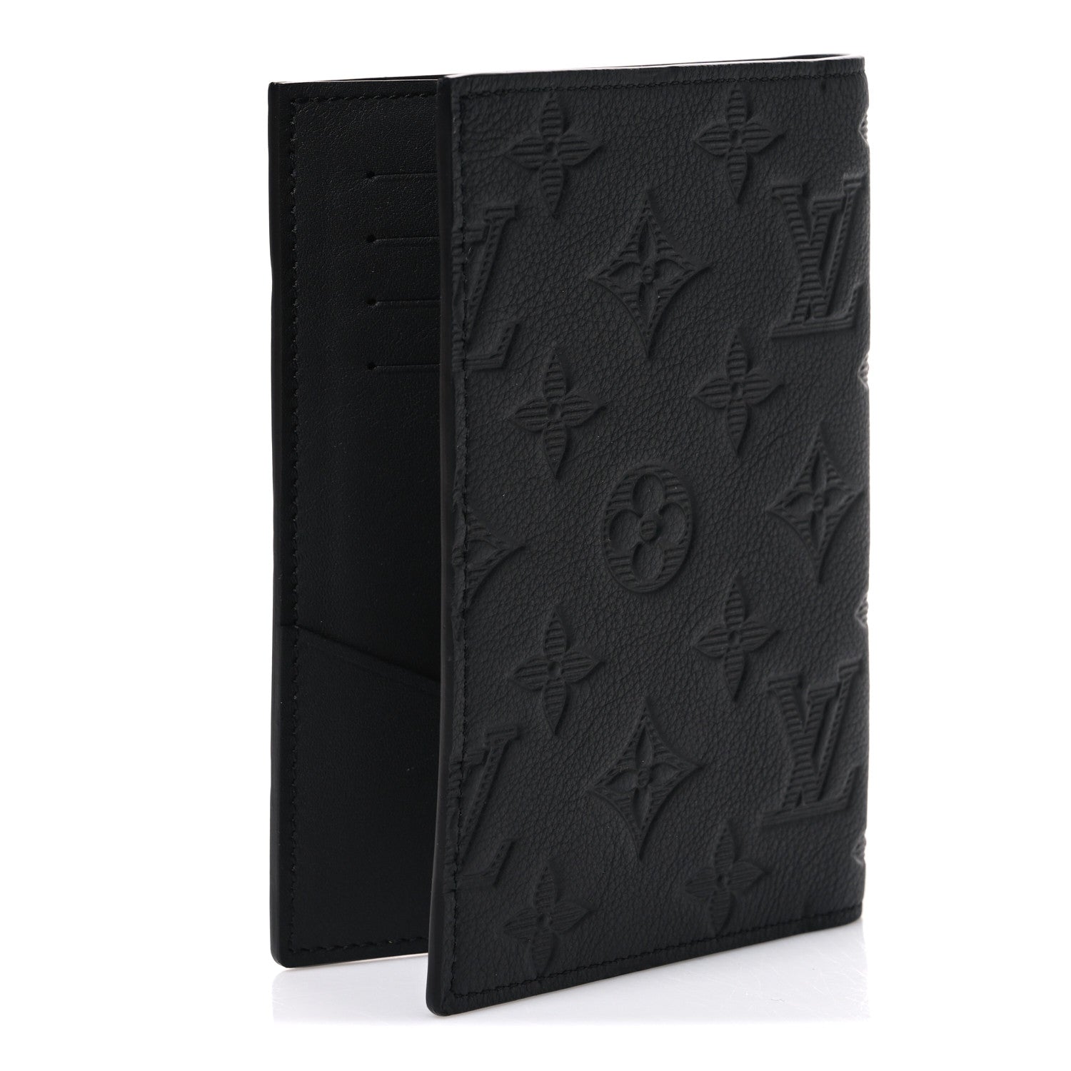 Louis Vuitton Calfskin Monogram Shadow Passport Cover Black 3 of 7