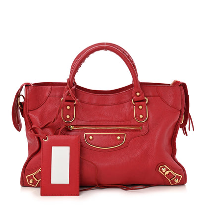 Balenciaga Chevre Gold Metallic Edge Hardware City Rouge Grenade 3 of 13