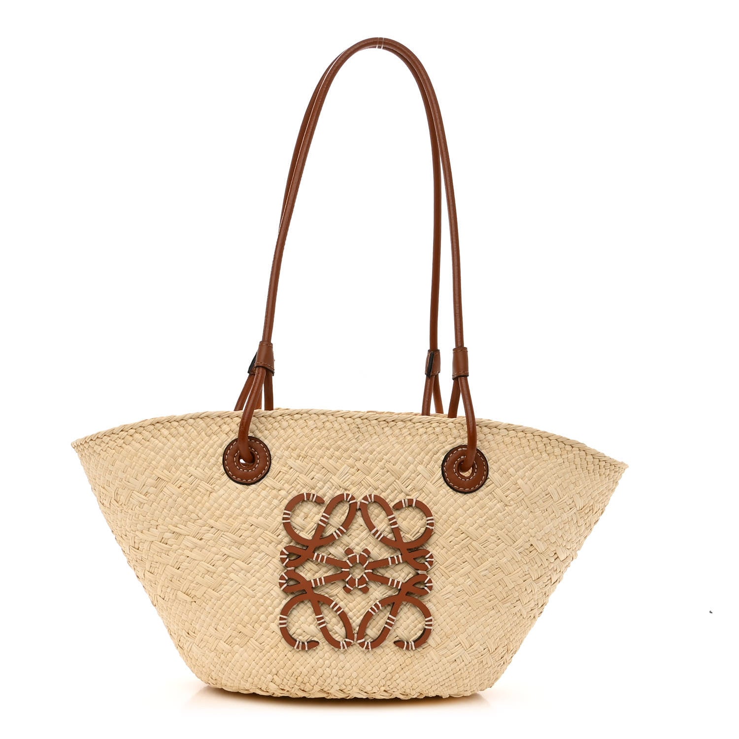 Loewe Calfskin Raffia Small Anagram Basket Tote Bag Natural Tan 1 of 9