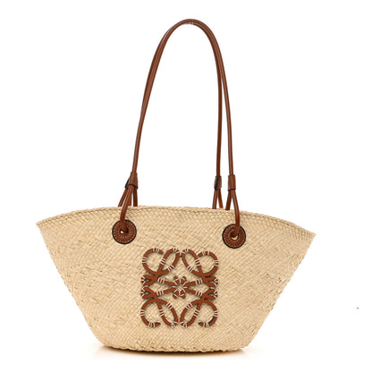Loewe Calfskin Raffia Small Anagram Basket Tote Bag Natural Tan 1 of 9