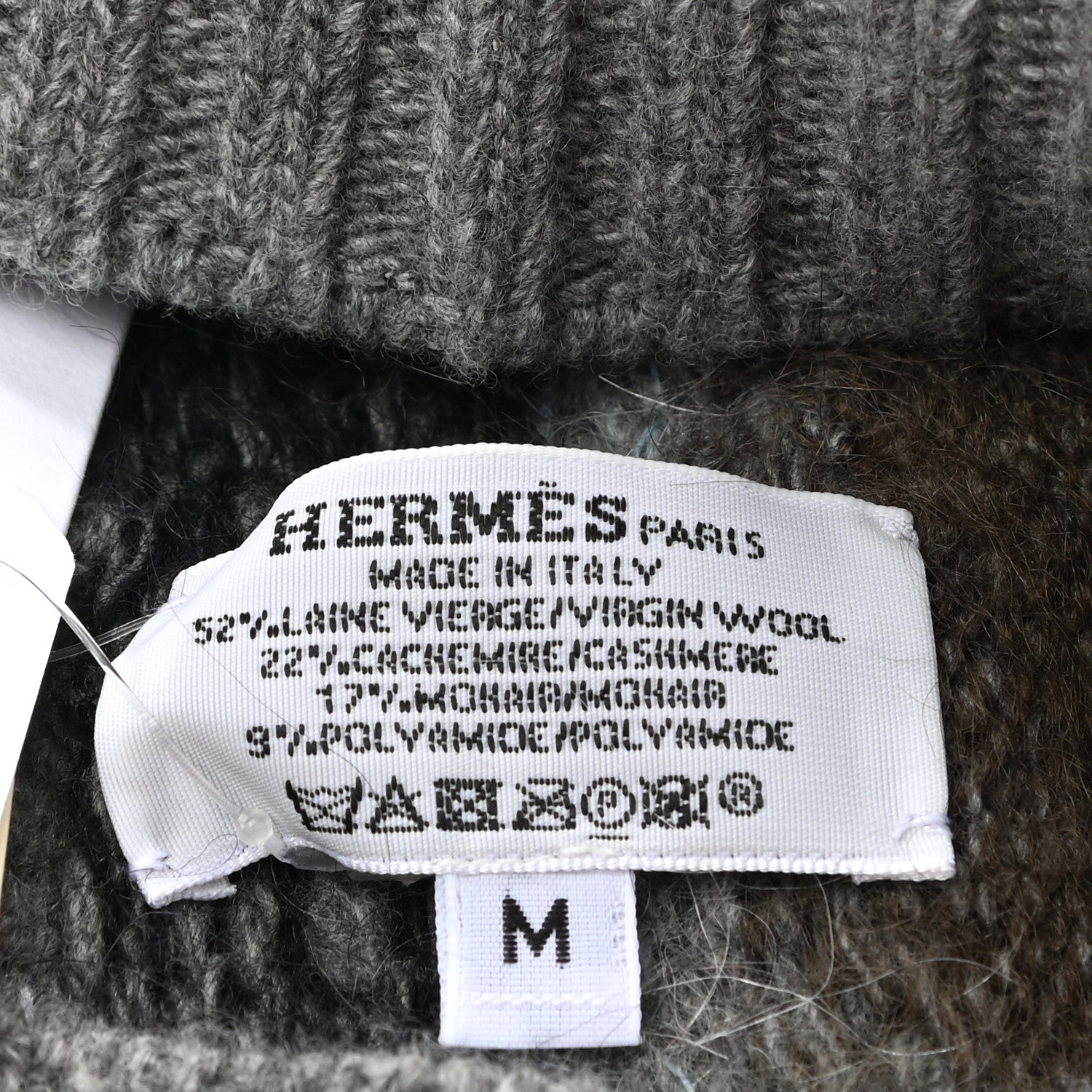 Hermes Wool Cashmere Mohair Diego Beanie Hat M Flanelle 4 of 4