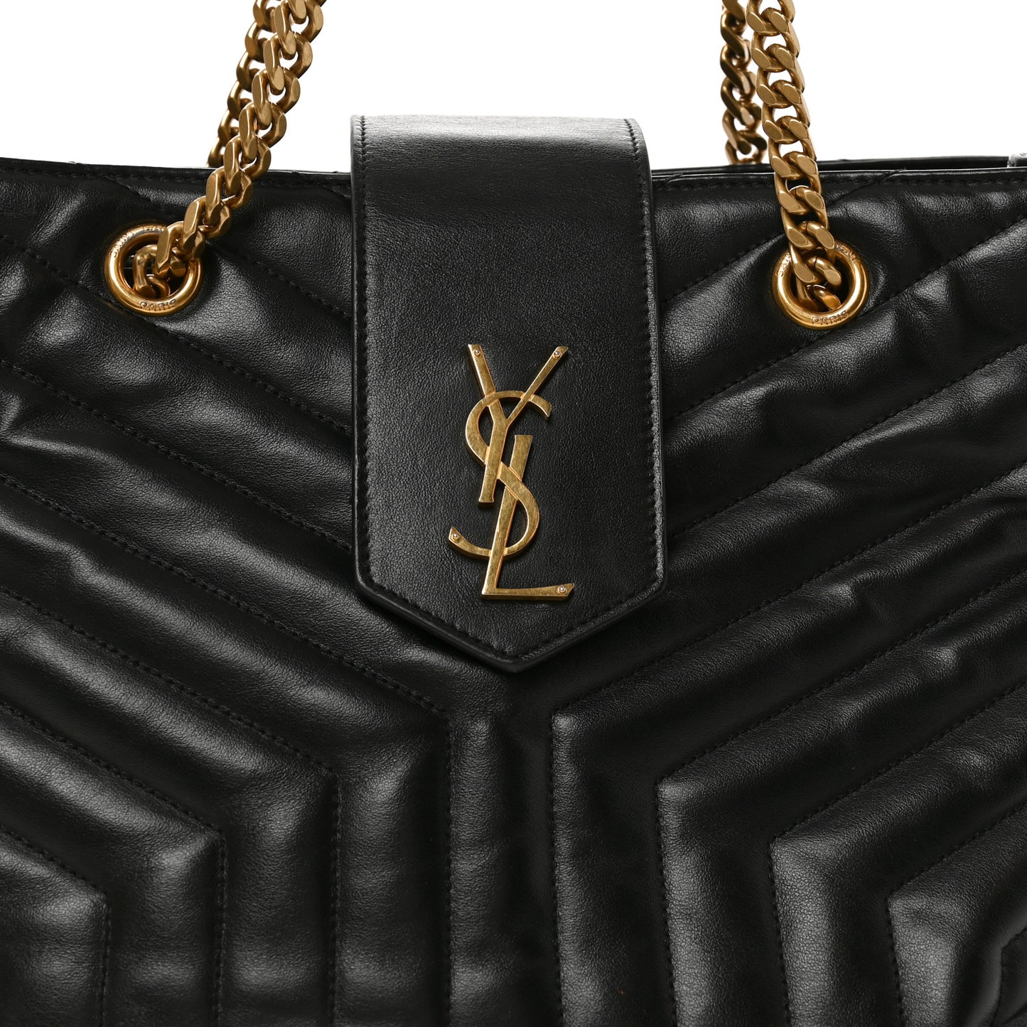 Calfskin Y Quilted Monogram Large Loulou Shopper Black