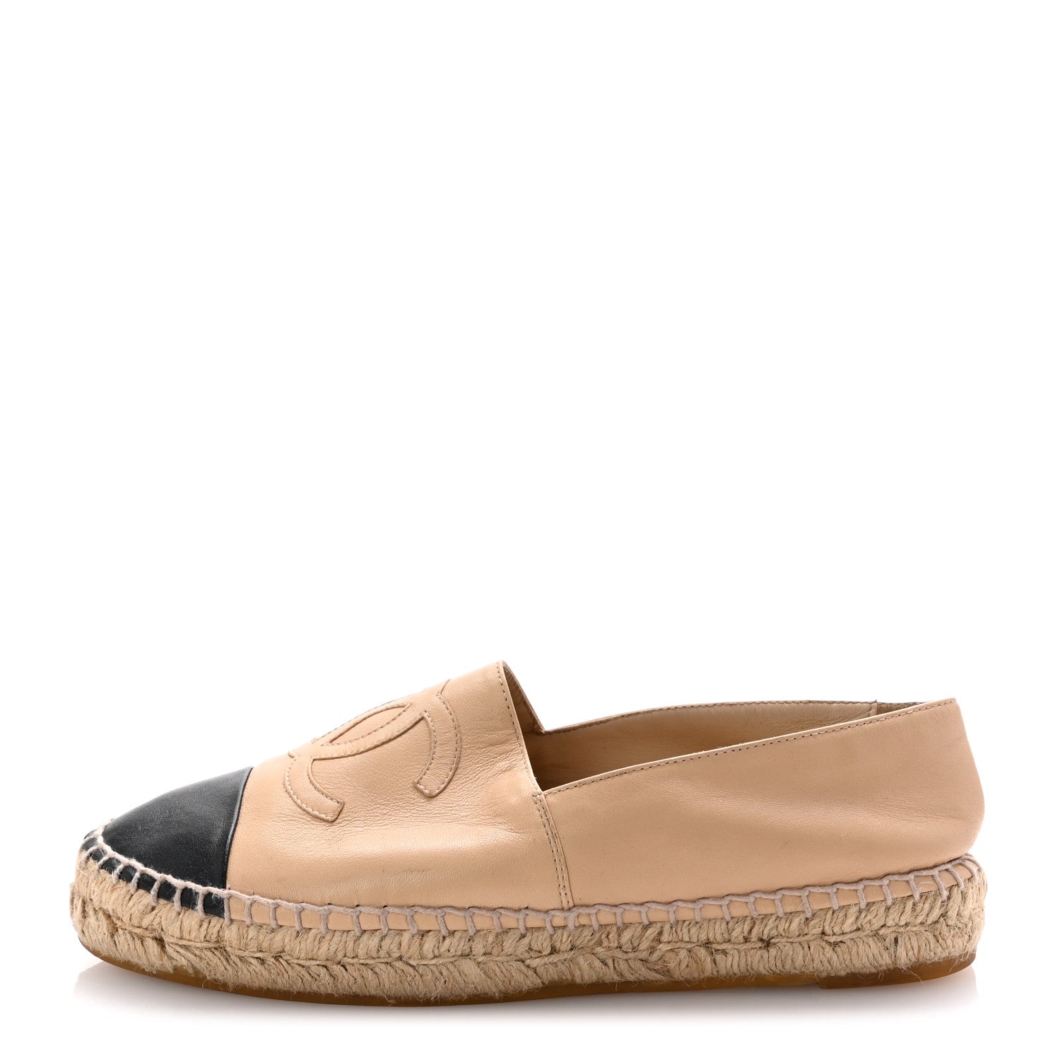 Chanel Lambskin CC Espadrilles 37 Beige Black 1 of 9