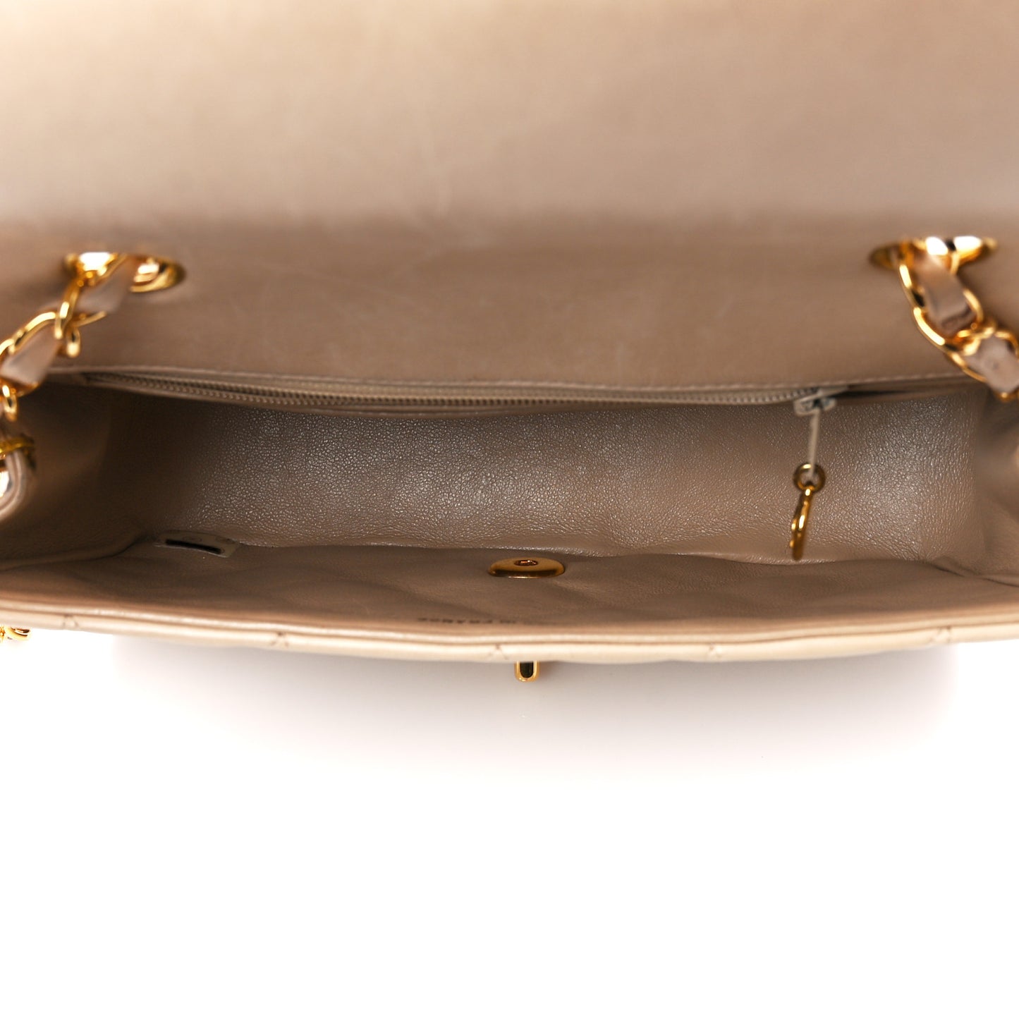 Lambskin Quilted Small Single Flap Beige