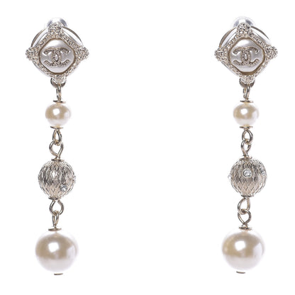 Chanel Pearl Crystal CC Drop Earrings Gold 1 of 7