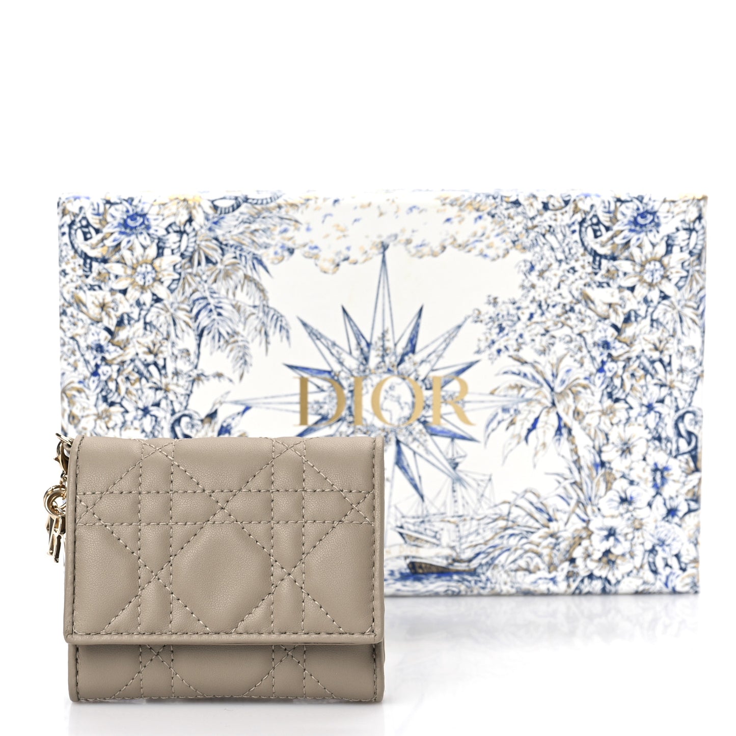 Lambskin Cannage Lady Dior Lotus Wallet Hazelnut