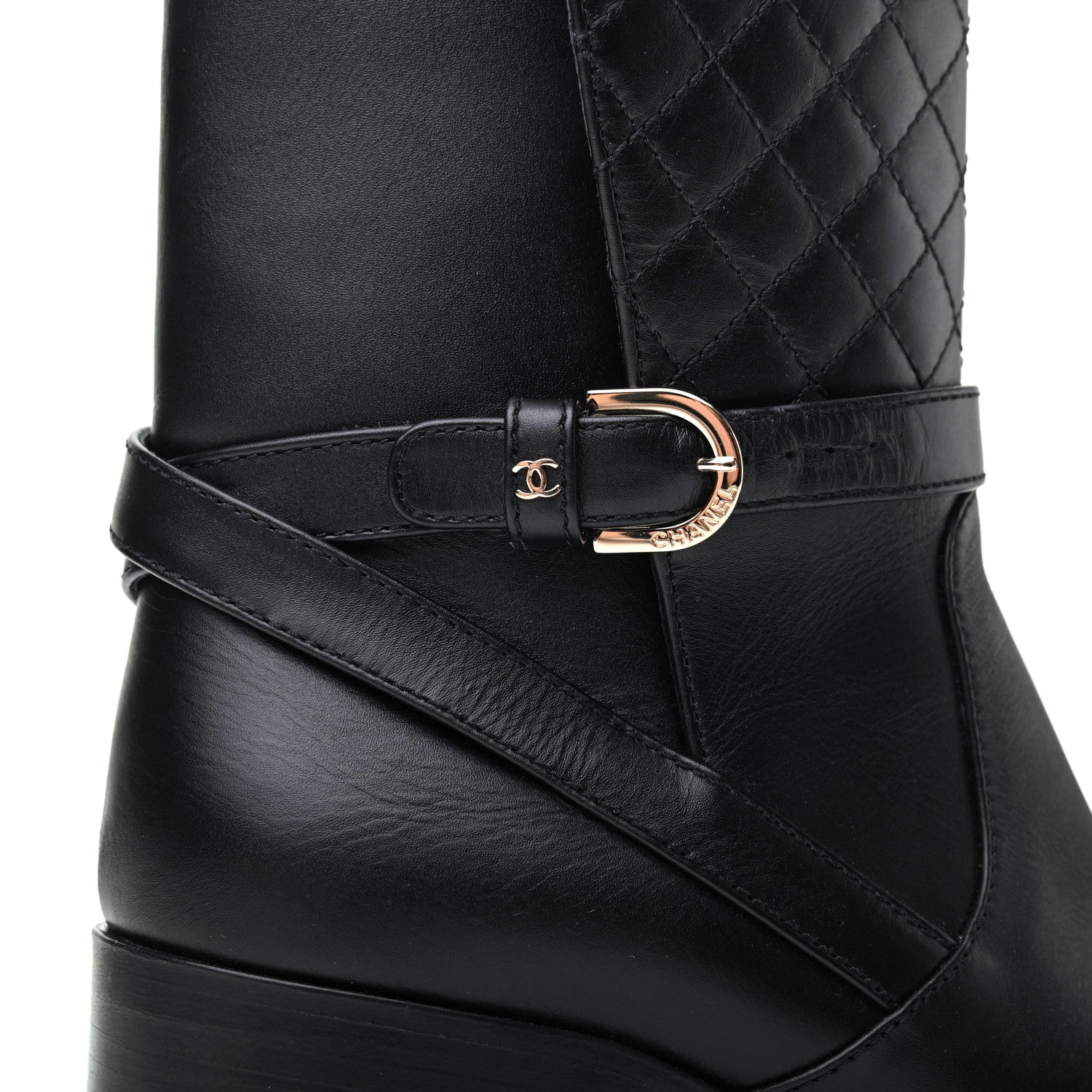 Chanel Calfskin Quilted CC Boots 37.5 Black 7 of 11