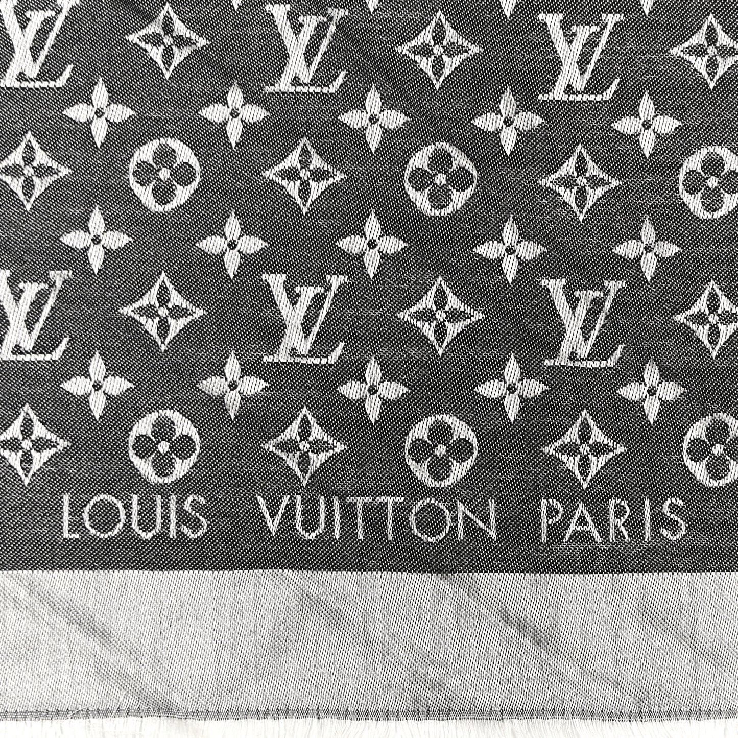 LOUIS VUITTON Silk Wool Monogram Denim Shawl Black
