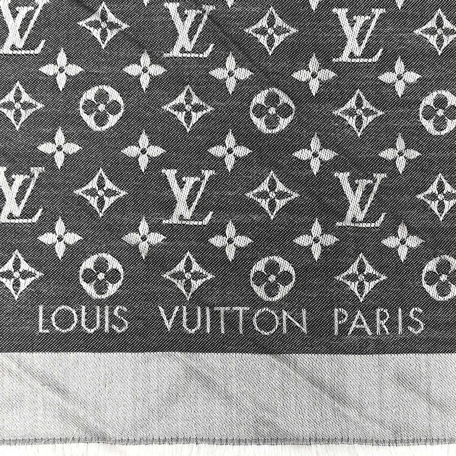 Louis Vuitton LOUIS VUITTON Silk Wool Monogram Denim Shawl Black 2 of 9