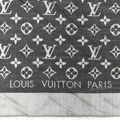 Louis Vuitton LOUIS VUITTON Silk Wool Monogram Denim Shawl Black 2 of 9