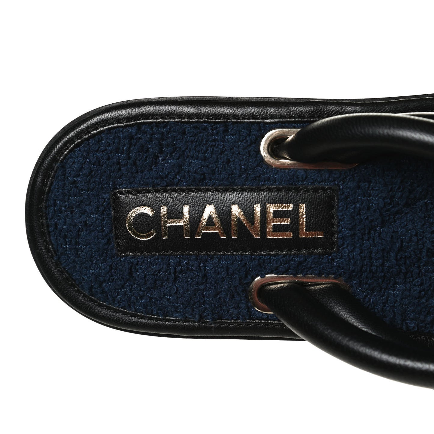 Lambskin Fabric CC Thong Sandals 36.5 Black Dark Navy