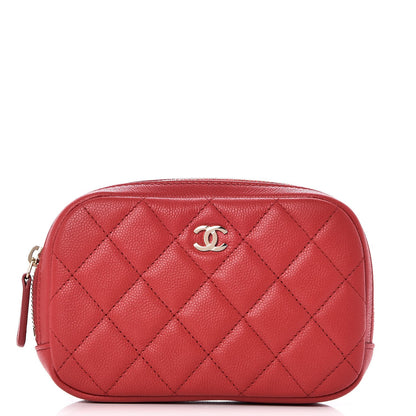 Chanel Caviar Quilted Small Curvy Pouch Cosmetic Case Dark Red 1 of 8