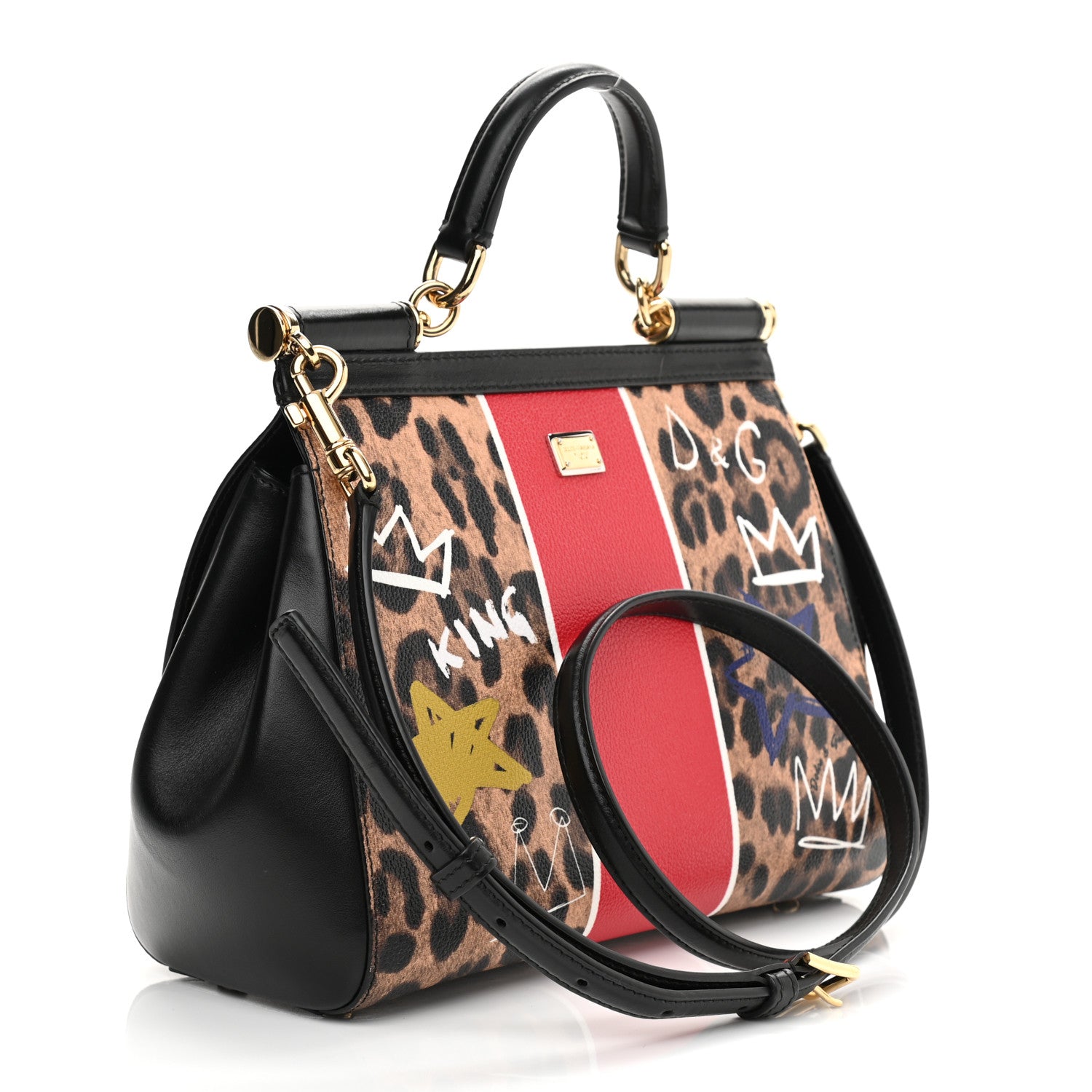 Dolce & Gabbana Dauphine Leopard Graffiti Print Medium Miss Sicily Satchel Black 2 of 10