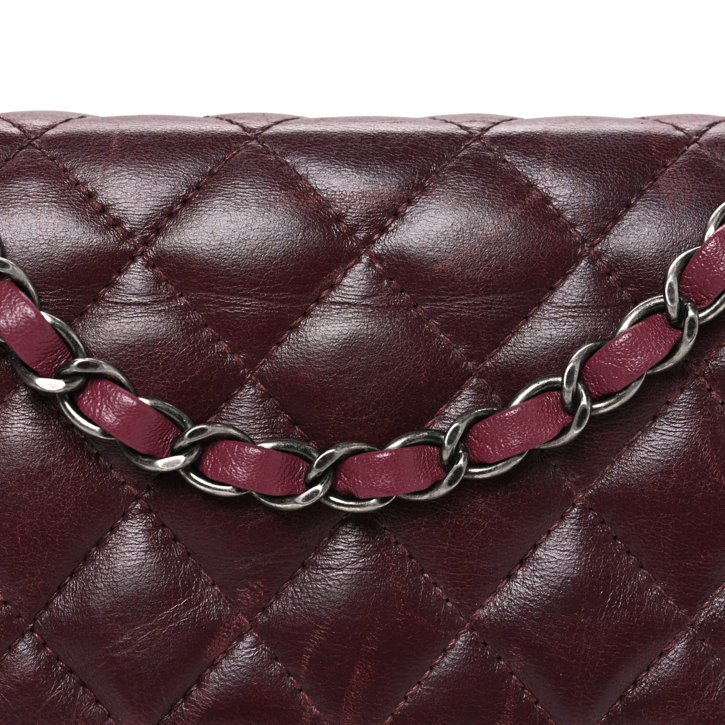 Lambskin Quilted Medium Tri-Color Flap Burgundy Dark Pink