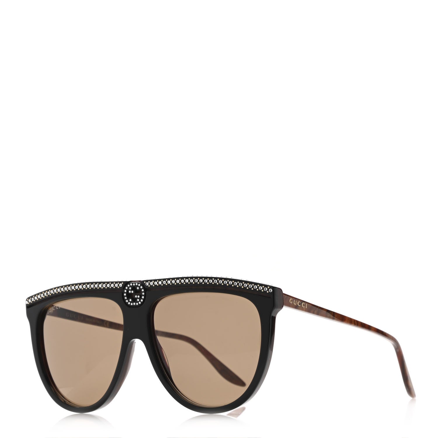 Gucci Aviator Crystal Brow Sunglasses GG0732S Havana Brown 1 of 10