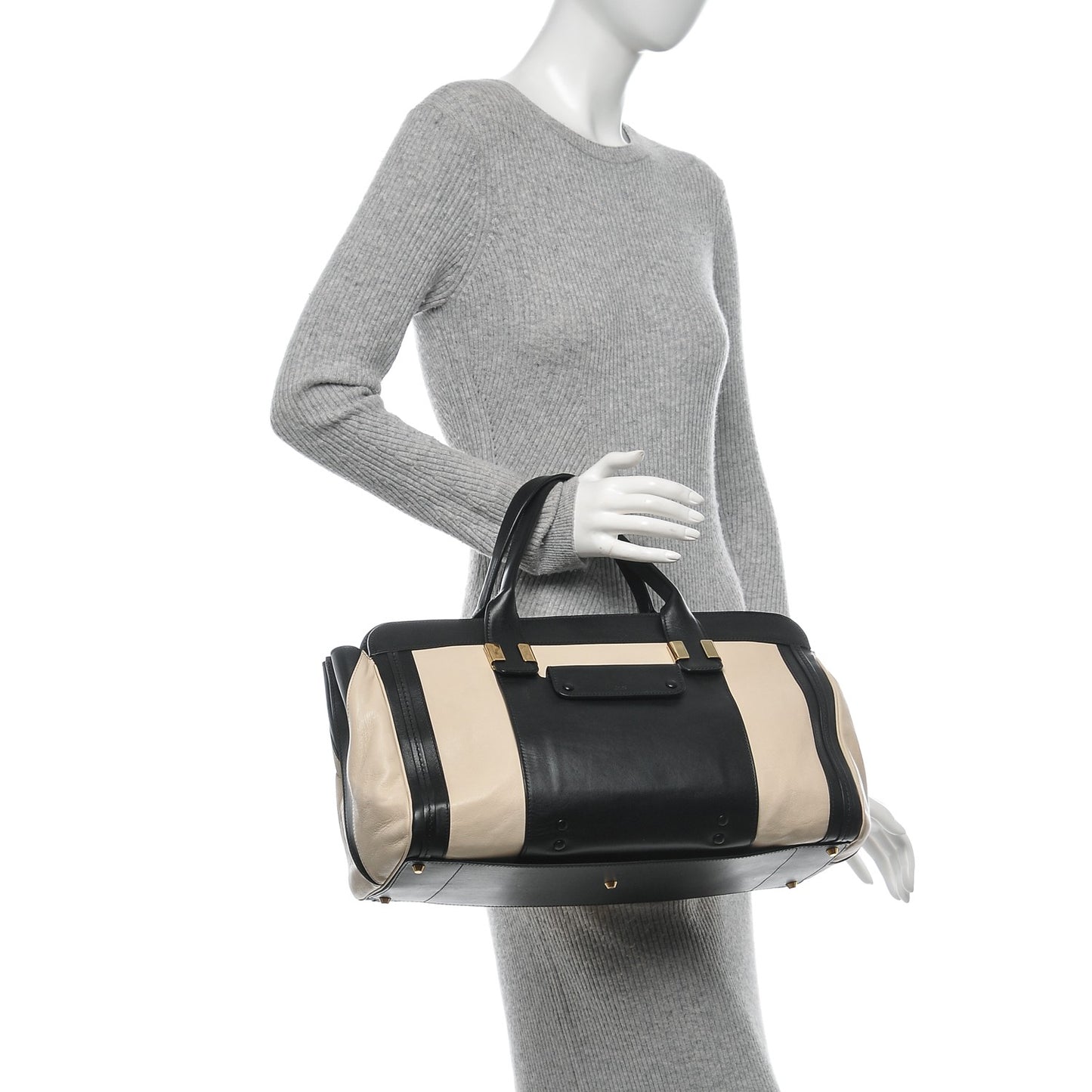 Sheepskin Calfskin Large Alice Satchel Husky White
