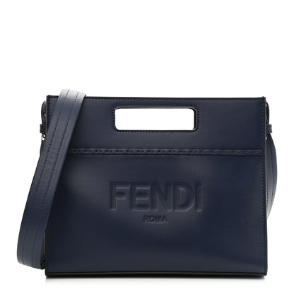 Fendi Vitello King Logo Embossed Mini East West Shopper Blueberry 2 of 11