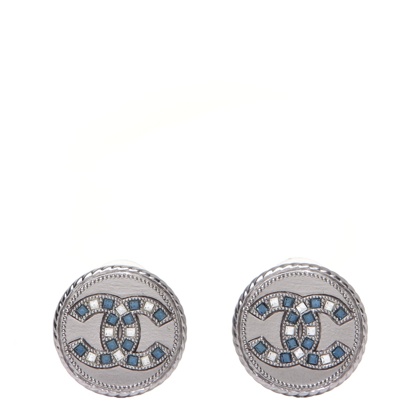 Crystal CC Round Earrings Silver
