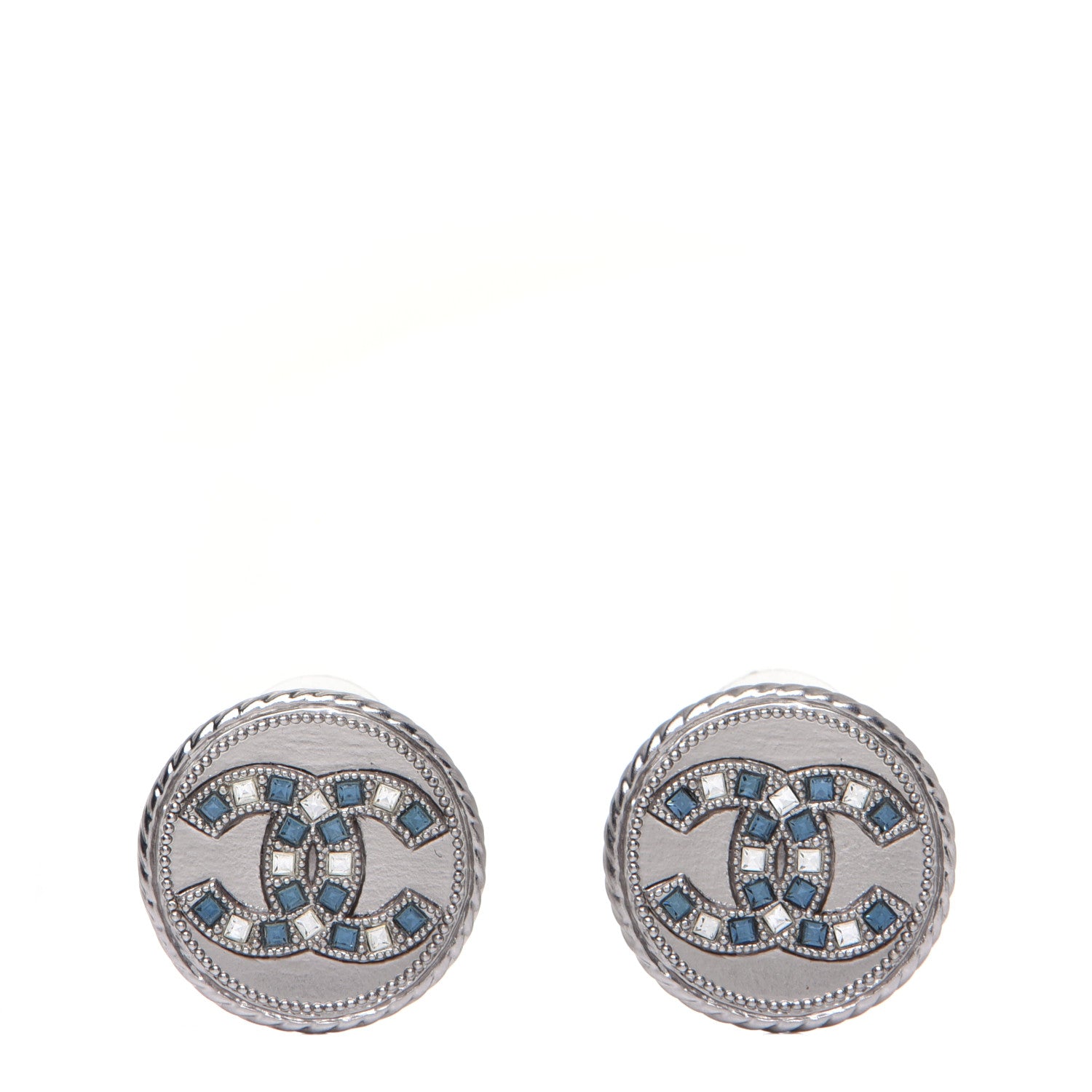 Chanel Crystal CC Round Earrings Silver 1 of 7