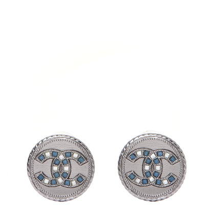 Chanel Crystal CC Round Earrings Silver 1 of 7