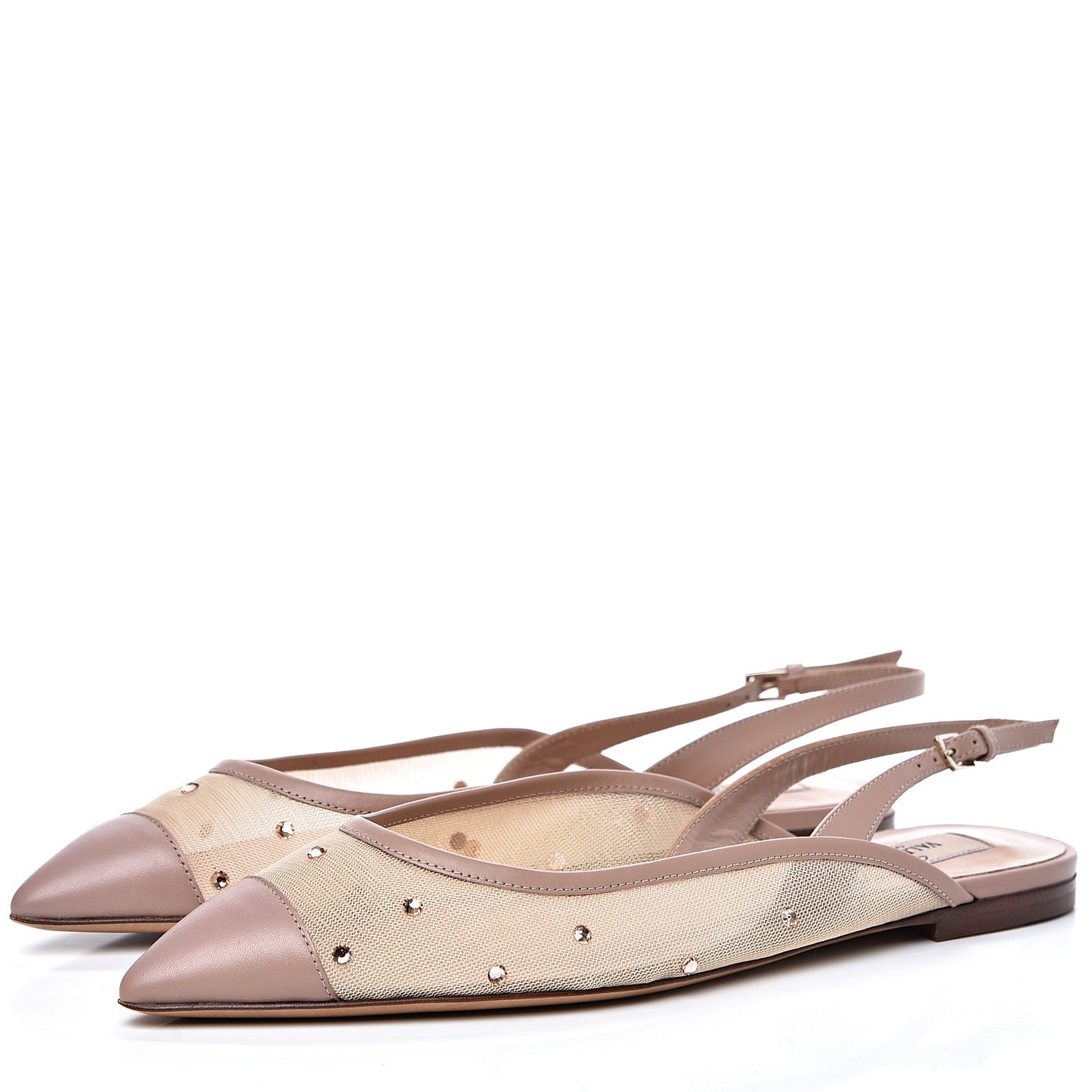 Mesh Crystal Cap Toe Slingback Flats 39 Nude