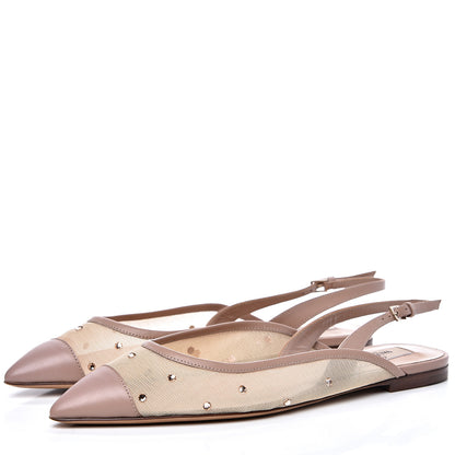 Valentino Garavani Mesh Crystal Cap Toe Slingback Flats 39 Nude 3 of 8