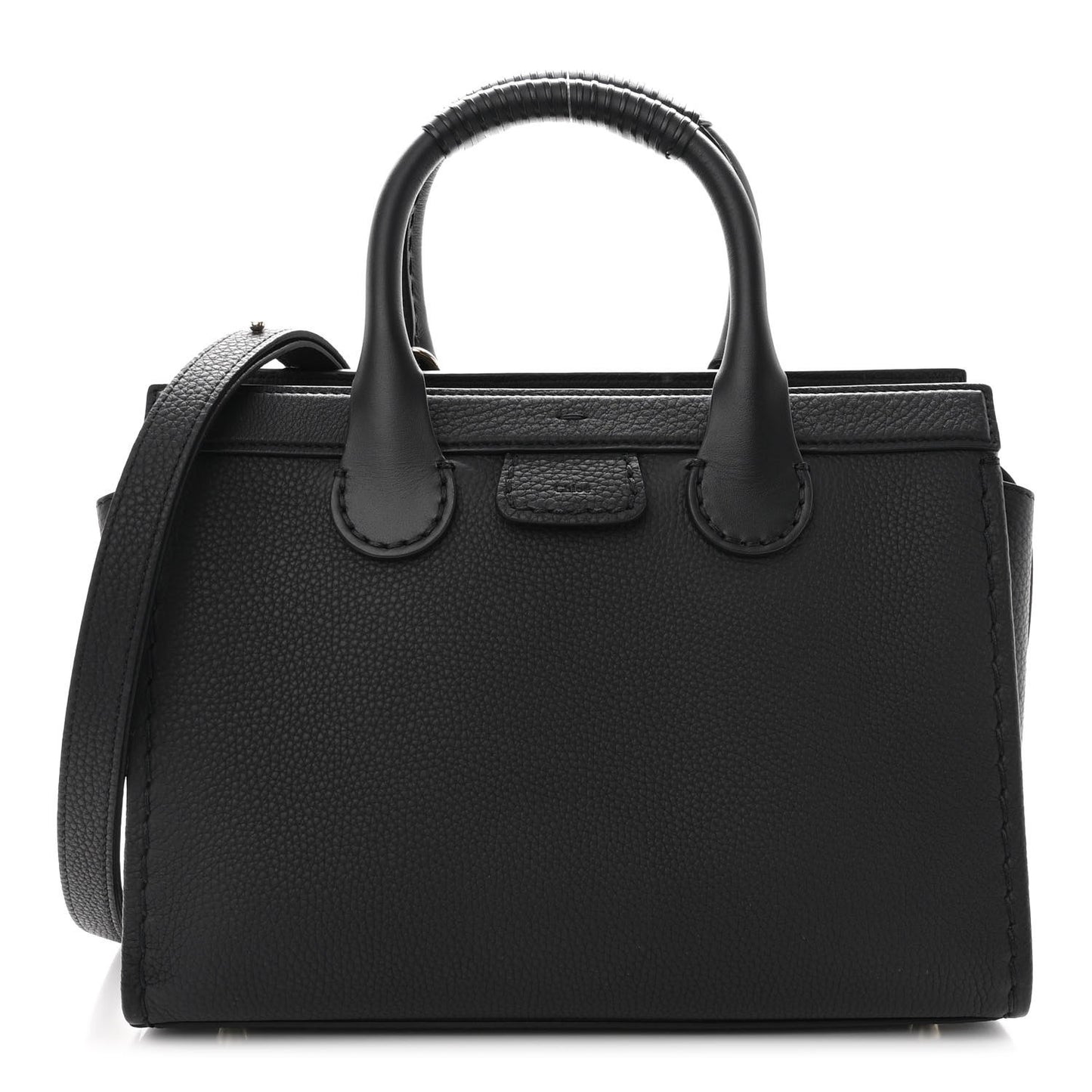 Grained Calfskin Small Edith Top Handle Bag Black