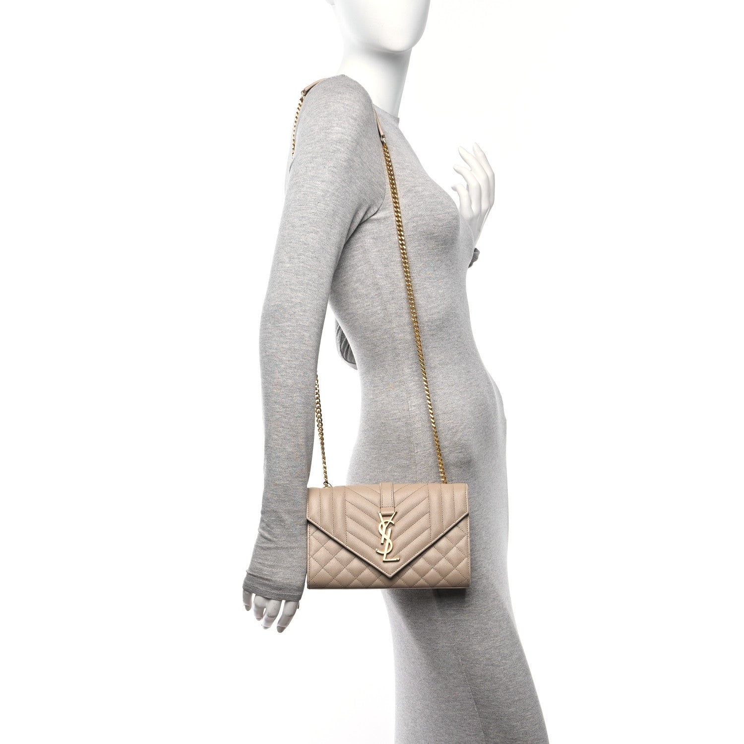 Saint Laurent Grain De Poudre Textured Mixed Matelasse Triquilt Small Monogram Satchel Dark Beige 2 of 11