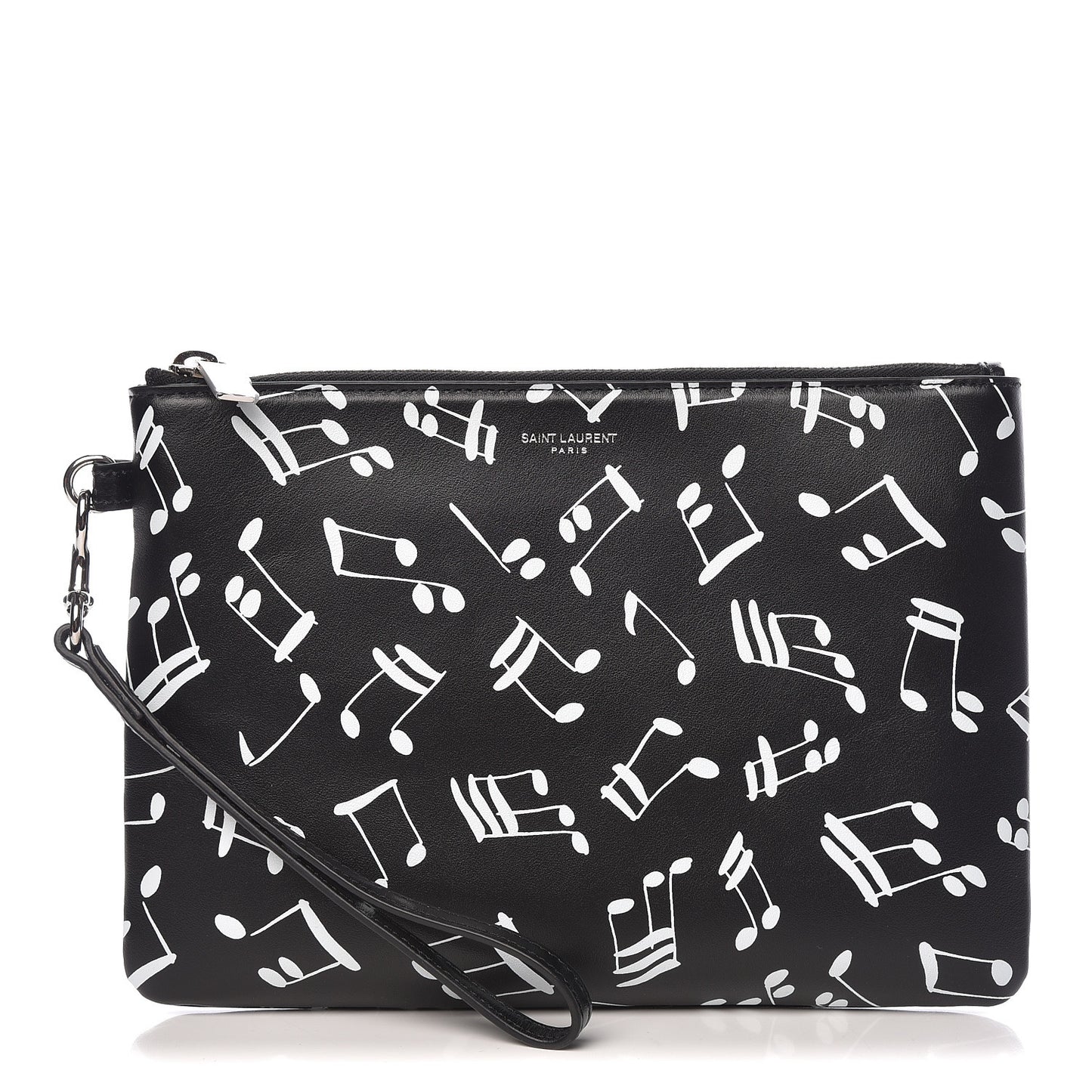Calfskin Musical Notes Zip Pouch Black