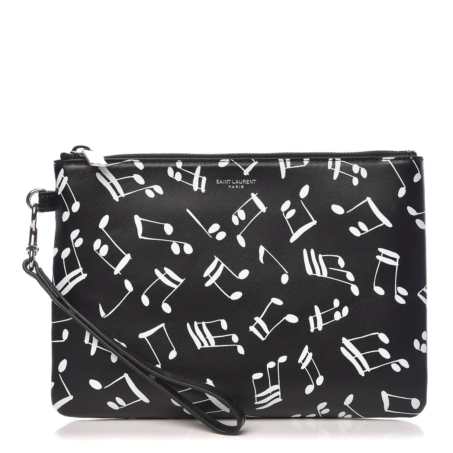 Saint Laurent Calfskin Musical Notes Zip Pouch Black 1 of 12