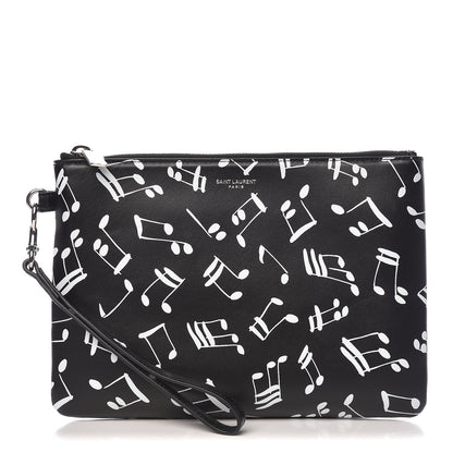 Saint Laurent Calfskin Musical Notes Zip Pouch Black 1 of 12