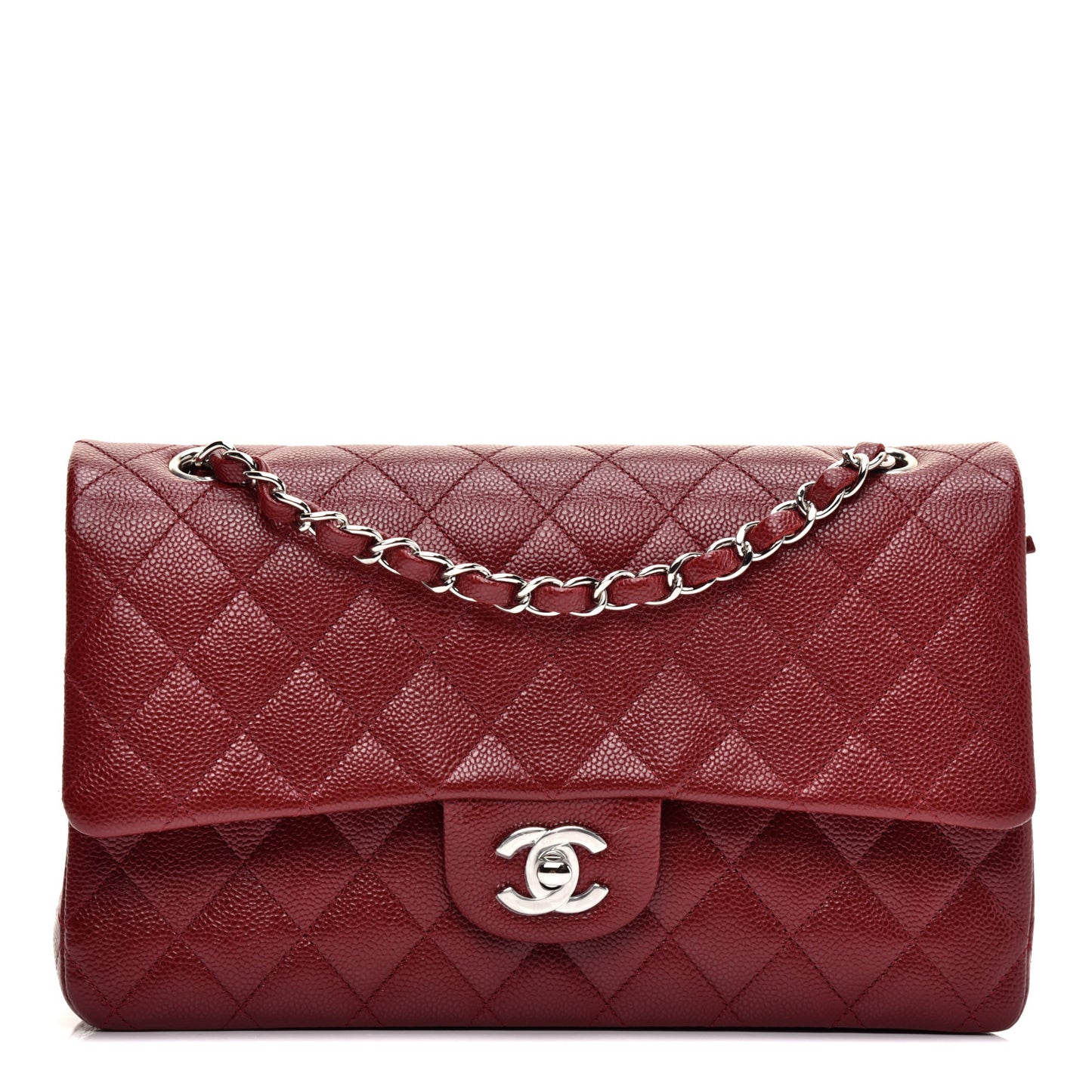 Caviar Quilted Medium Double Flap Burgundy