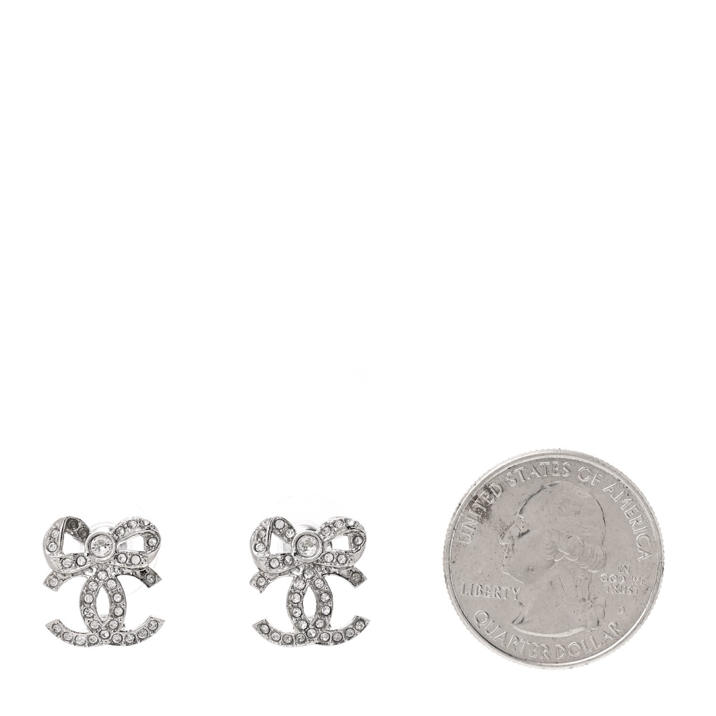 Crystal CC Bow Drop Earrings Silver