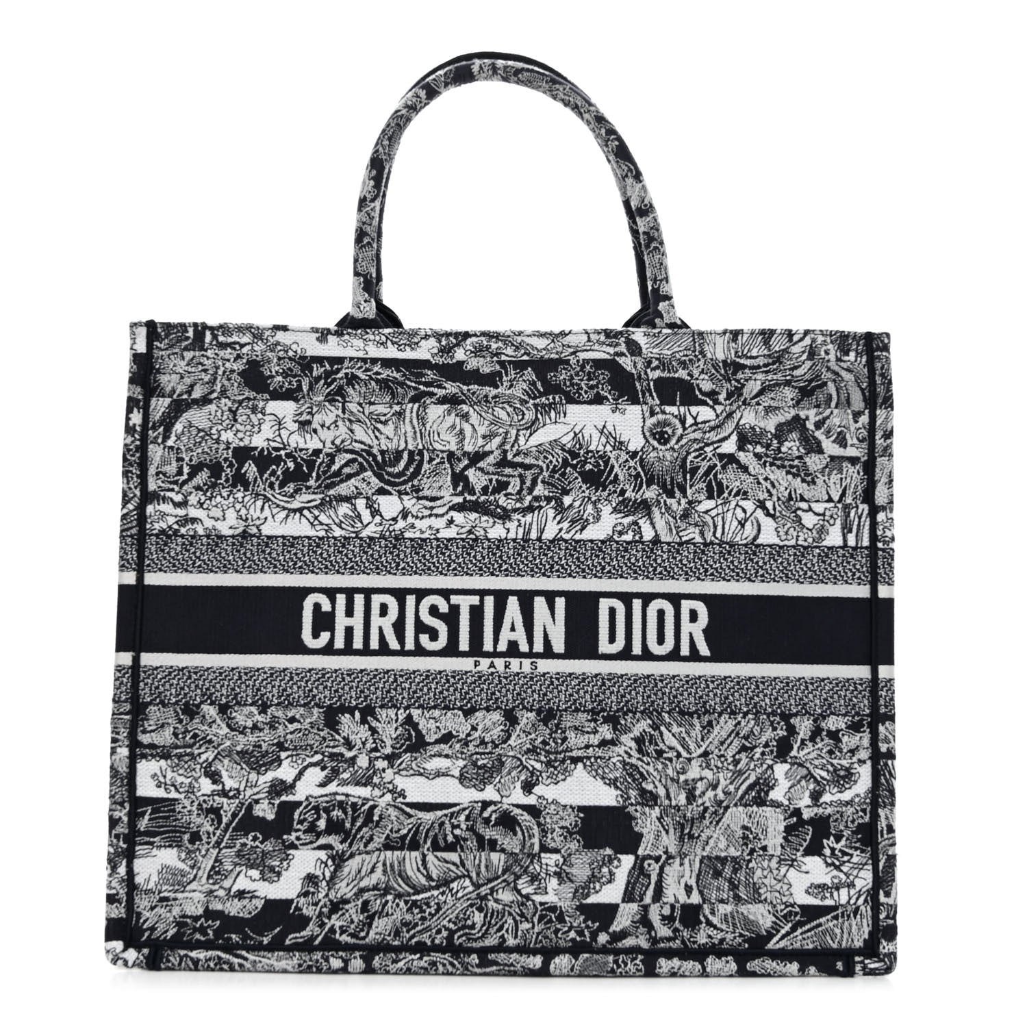 Christian Dior Canvas Embroidered Large Dioriviera Reverse Striped Toile De Jouy Book Tote Blue White 1 of 9
