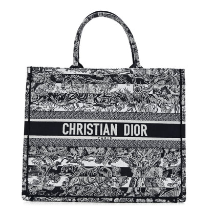Christian Dior Canvas Embroidered Large Dioriviera Reverse Striped Toile De Jouy Book Tote Blue White 1 of 9