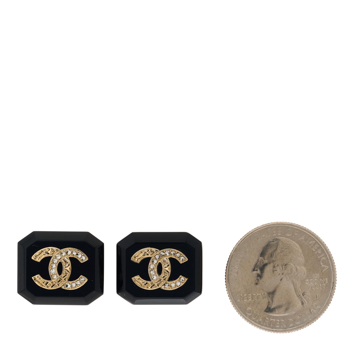 Enamel Strass CC Earrings Black