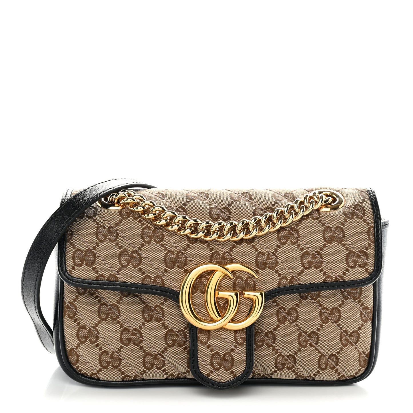 Monogram Matelasse Diagonal Mini GG Marmont Shoulder Bag Beige Black